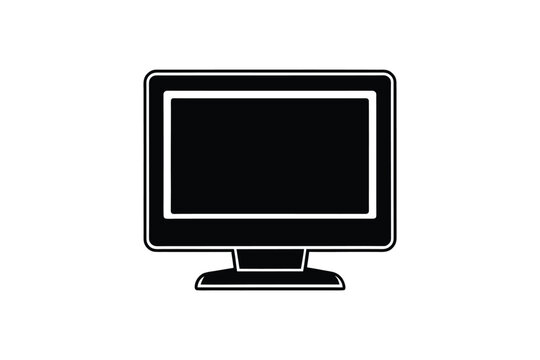 Desktop Computer Screen with Base and Border in Black and White Simple Design silhouette simple desktop computer screen The