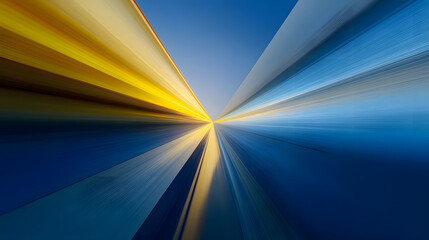 Poster - Vibrant blue and yellow abstract light rays create a dynamic split in a modern artistic representation