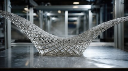 Poster - Complex algorithms guide the extruder, creating a titanium keel with optimum structural strength through a lattice tension design in a 3d printing process