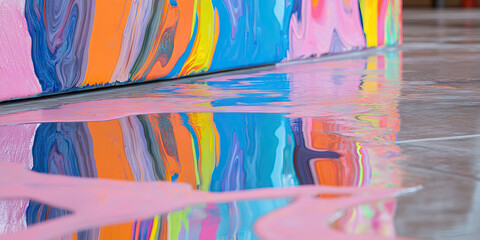 Poster - Abstract Painting Reflection with Pink Spills