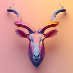 Poster - Digital artwork of a colorful horned animal head created with geometric shapes and a gradient background