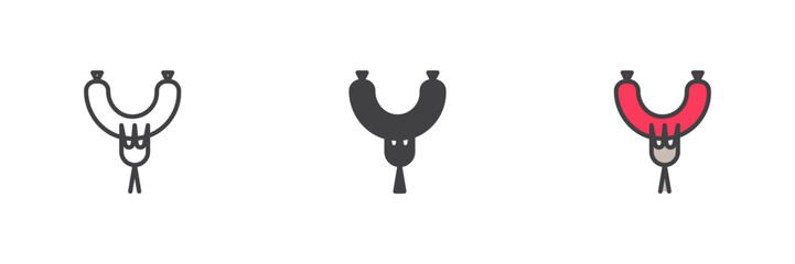 Poster - Sausage icon set in line, solid and filled outline style