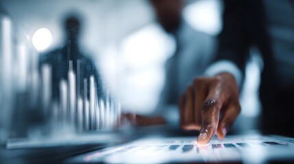 Poster - Office workers analyzing data on a digital screen during a strategic meeting