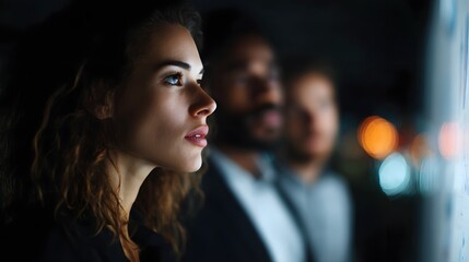 Poster - Serious professional woman in deep thought during a business meeting