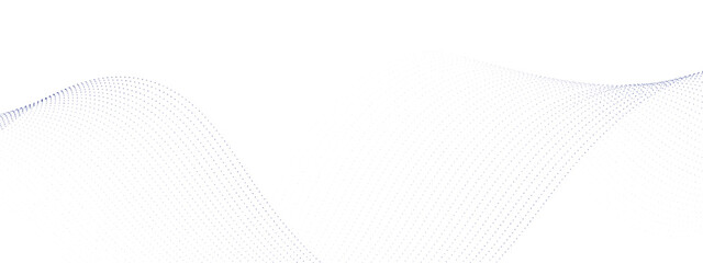 Poster - Blue dotted wave line pattern. Flowing dot particles wave pattern halftone black gradient smooth curve shape isolated on transparent background. 