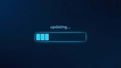 A digital progress bar displays an update process, symbolizing software installation or system upgrade.