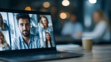 Poster - Remote team video conference call on laptop screen