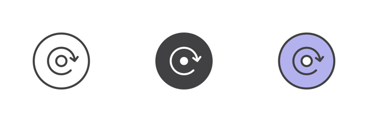 Poster - Replay button icon set in line, solid and filled outline style
