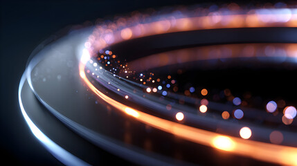 Poster - Abstract ring of light streaks against dark backdrop creating dynamic visual effect with defocused lights and illuminated particles representing