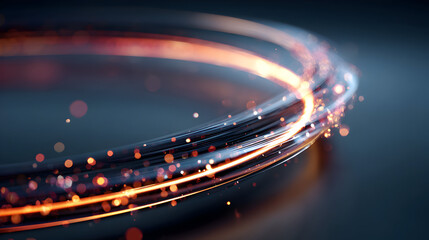 Poster - Abstract fiber optic cables with light trails and bokeh effect represent high speed data transmission networks and modern technology for internet