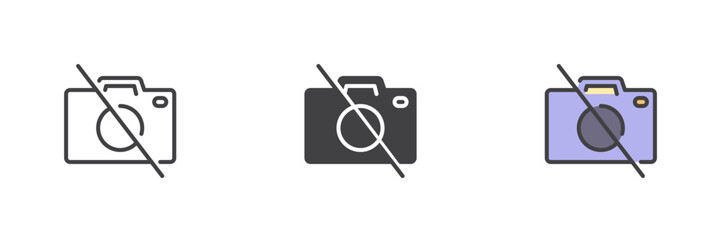 Poster - Camera disabled icon set in line, solid and filled outline style