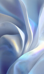 Poster - Ethereal flow of iridescent fabric abstract background captures the silky smooth texture with soft light and pastel hues creating a calming delicate