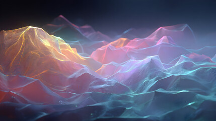 Poster - Abstract terrain landscape with holographic textures colorful mountain range geometric structure visualization for digital art background design or