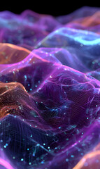 Poster - Abstract landscape of ethereal waves with glowing dots digital art for backgrounds and modern tech visuals stunning color gradients and network