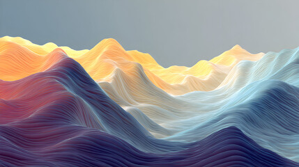 Aufkleber - Abstract undulating landscape of fluid layered mountains in soft blended colors a visually striking background for technology designs science