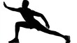 © Maman - Black silhouette of a person in a lunge position, one arm outstretched, demonstrating athletic movement