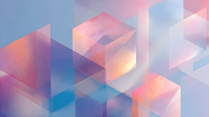 Poster - Abstract geometrical background with translucent triangles and cubes design creating a modern and soft aesthetic featuring pastel color scheme
