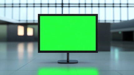 Fototapete - Screen with green screen: monitor with a green display, creating opportunities for digital content insertion. Modern and versatile technology concept.