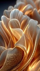 Poster - Close-up of golden translucent abstract petals with shimmering textures and glowing highlights, resembling a digital flower
