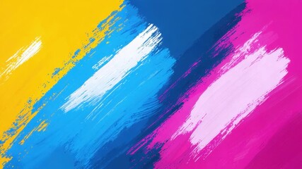 Poster - Vibrant Colorful Abstract Texture with Bold Brush Strokes in Yellow, Blue, Pink, and White Tones Ideal for Modern Design Projects 4k video footage