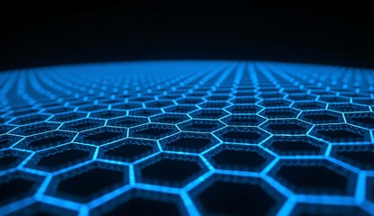 Hexagonal Grid Pattern with Blue Illumination on Dark Background