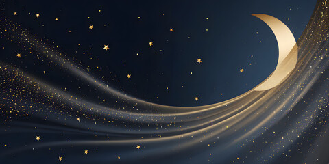 Wall Mural - mystical night sky background with half moon and stars wedding invitation card vector illustration, 