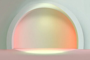 Aufkleber - Minimal arch background with curved shadows and soft pastel lighting, modern abstract interior design, calm and serene atmosphere, suitable for product display or creative presentation
