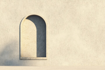 Aufkleber - Minimal arch recess on vintage plaster wall with soft shadow, creating calm and serene atmosphere in sunlit architectural scene