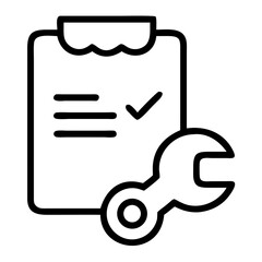 Fototapete - A clipboard with a checkmark and lines next to a wrench tool representing repair list task done
