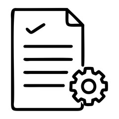 Aufkleber - An illustration of a document with a checkmark and lines next to a gear, indicating settings or configuration