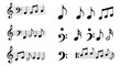 © Jangkrik - A collection of musical notes and clefs arranged in rows, showcasing different symbols and notations used in sheet music.