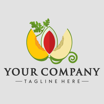 Vector Three Melon Pieces with leaf Logo Design Template