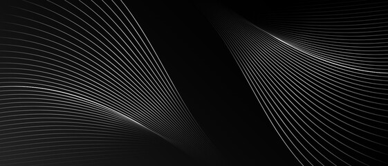 Wall Mural - Minimal black background with dynamic white curved lines