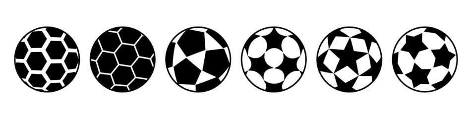 Football equipment set, isolated monochrome icons of inflatable ball for game. Vector sports elements collection. Hobby and professional training and exercising. Sportive activities and entertainment