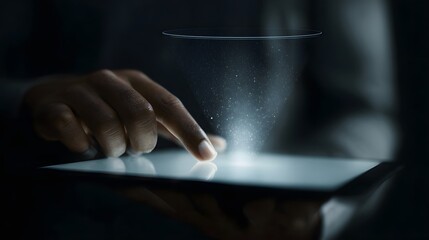 Poster - Close up of a marketing funnel diagram on a tablet with data driven lighting and sharp focus