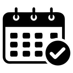 Poster - Black calendar icon with rounded corners and a checkmark inside a circle on the bottom right
