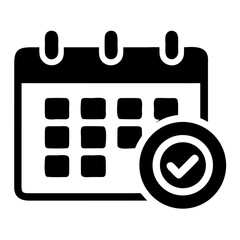 Poster - Calendar icon with check mark indicating task completion or scheduled event confirmation in black