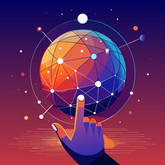 Poster - Human finger interacting with a digital globe network