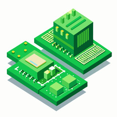 Poster - Isometric illustration of a green circuit board with electronic components