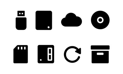 Poster - Minimalist black storage device icons set for digital media interface