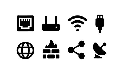 Poster - Modern technology icons: network, wi-fi, firewall, usb, and more in bold style