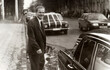 © Nataliia - Vintage portrait of young man groom before wedding near car decorated with wedding decorations.