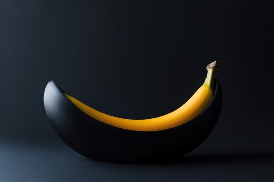 banana with large negative space on matte black background, minimalist clean composition, soft subtle lighting, premium product showcase