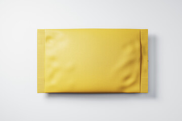 Poster - Yellow blank packaging pouch mockup laying on white background, perfect for branding presentations and modern product advertising displays. 3D Rendering