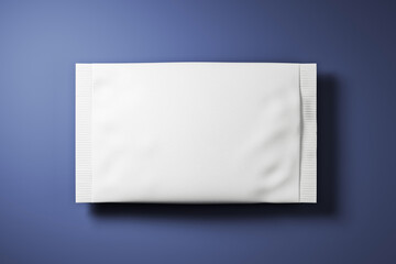 Poster - White blank small pouch packaging mockup on clean blue background for product branding and advertising presentation concept. 3D Rendering