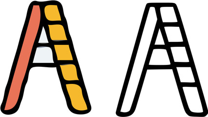 Leinwandbilder - Two stylized A-shaped ladders, one colored, the other outlined, creating a simple design.