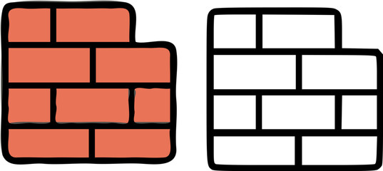 Leinwandbilder - Two simple illustrations of brickwork, one colored and one black and white.