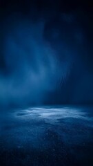 Poster - Abstract monochromatic dark blue background texture with wavy surface, floor, and atmospheric fog, creating a mysterious and dreamy effect.
