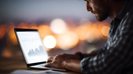 Poster - Business owner analyzing ecommerce performance on laptop in low light setting