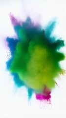 Poster - Explosion of vibrant colorful powder paint creating an abstract dynamic background on white, festive celebration, holi, rainbow colors
